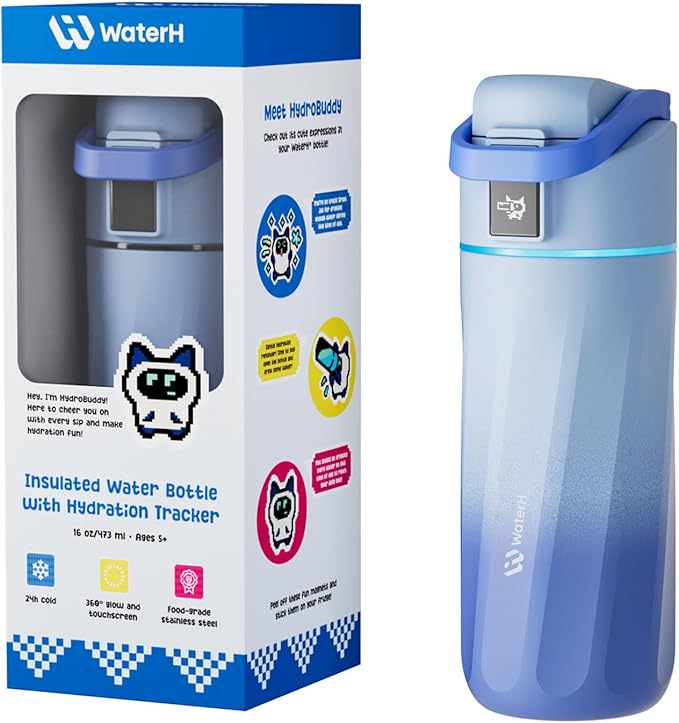 BOOST Smart Water Bottle with Reminder & Tracker, 16oz Kids Water Bottle for School, DIY Refrigerator Magnets, BPA-Free Vacuum Insulated Stainless Steel, Ideal for Mother's Day Gifts