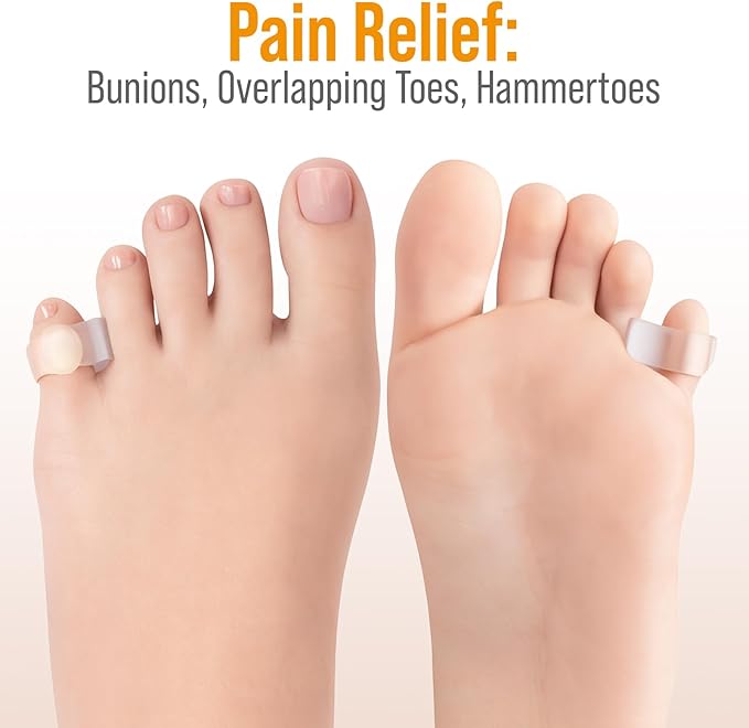 5 STARS UNITED Pinky Toe Spacers for Men & Women – 4 Gel Separators for Overlapping & Curled Little Toes, Bunions, Alignment - Diabetic Foot Care, Silicone Spreader, Corrector & Straightener, Clear