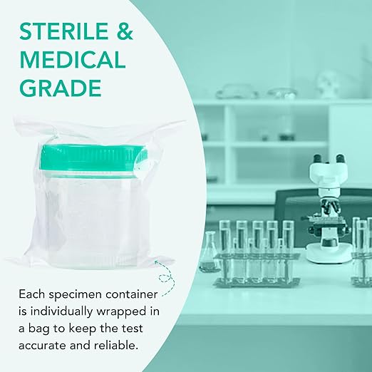 Easy@Home Specimen Test Cups with Screw-on Lids, Leak-proof Urine Collection Containers, for Test Strips and Kits, 3OZ Large Volume, 5 Pack