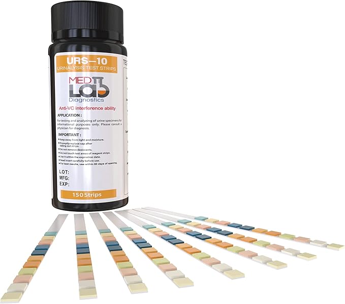 Med Lab Diagnostics 10 Parameter Urine Test Strips for Urinalysis(150 Cnt) in Sealed Pouches. Tests for Ketosis, pH, Protein, UTI, Kidney and Liver Function