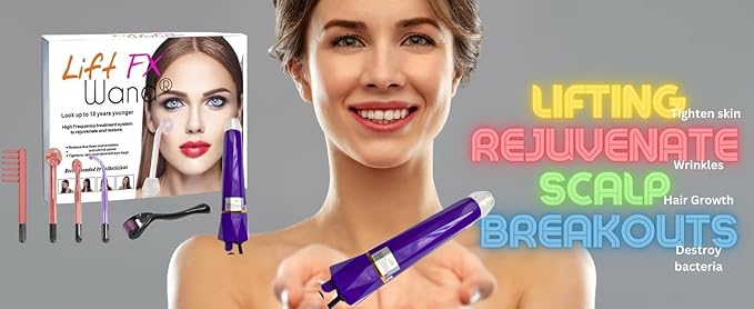 Lift Wand FX Facial Wand Skin Therapy Device Includes 4 Attachments w/Micro Roller Anti Aging Wand, Diminish Wrinkles, Scars, Dark Circles, Breakthrough Device for Beauty