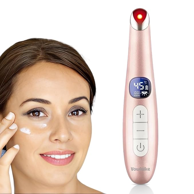 Eye Lift Wand, 3 in 1 Vibrating 98°F to 113°F LCD Eye Massager for Dry Eyes, Dark Circles and Puffiness, Face & Neck Lifting Tool for Fine Lines and Wrinkles, Rose Gold