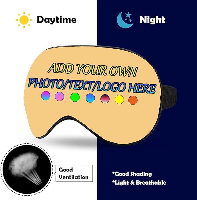 Personalized Eye Mask, Custom Eyeshade Blindfold Add Your Design Image Text Customized Eye Cover with Adjustable Strap for Sleeping Travel Work Naps Blocks Light, Beige