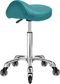 Saddle Stool with wheels Ergonomic - Heavy Duty 400lbs, Upgraded Thick Saddle Cushion, Healthy Posture Correction, Swivel Adjustable Rolling Saddle Stool, Saddle Chair for Salon Massage Home (Green)