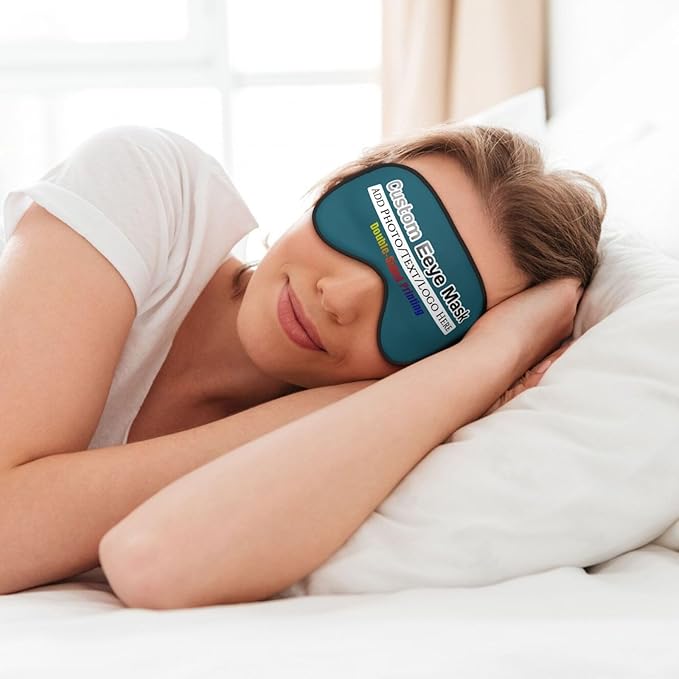 Custom Sleep Eye Mask Personalized Men Women Blindfold Design Your Own Photo Text Logo Adjustable Strap Soft Eyeshade Customized Blackout Eye Cover for Home Offices Travel Blue Green