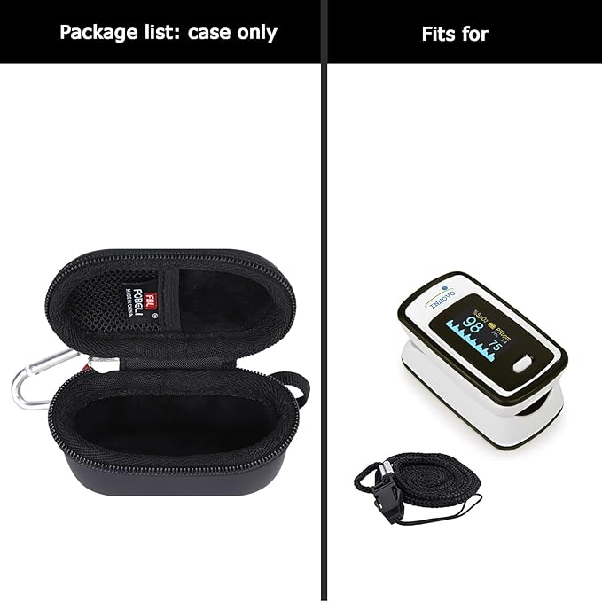 FBLFOBELI Hard Fingertip Pulse Oximeter Case, for Innovo Deluxe iP900AP/Zacurate Pro Series 500DL 500BL, for Small Children Blood Oxygen Monitor, 4.3x2.2x2.4 Inches, Case Only (Black)