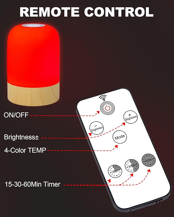 Aoife 670nm Red Light Sleep Lamp Night Light for Bedside Sleep with 4 Color Modes Red Warm White Natural Cool White 10 Brightness Levels Touch & Remote Control Timer for Bedroom or Hanging Use