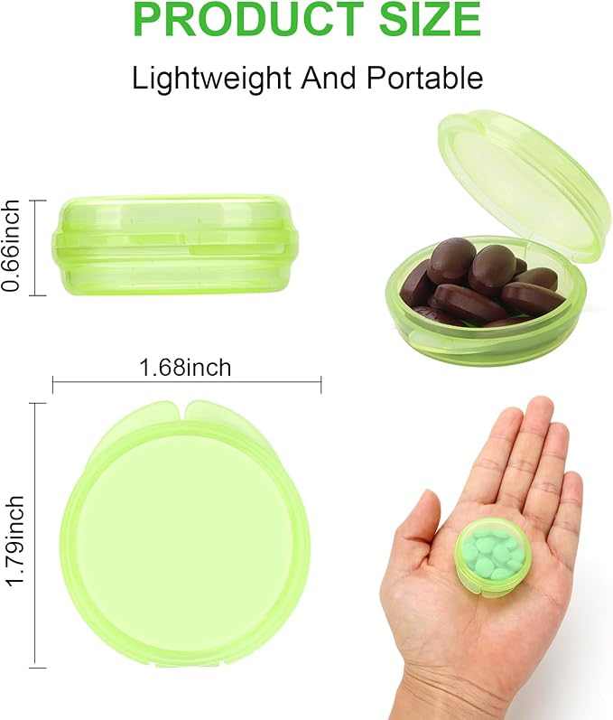 Small Pill Case,8 Pack Travel Round Pill Boxes,Portable Mini Daily Pill Organizer Container,Tiny Medicine Storage for Pocket Purse,Clear Compact Caddy Dispenser for Vitamin, Cod, Liver Oil - Colored