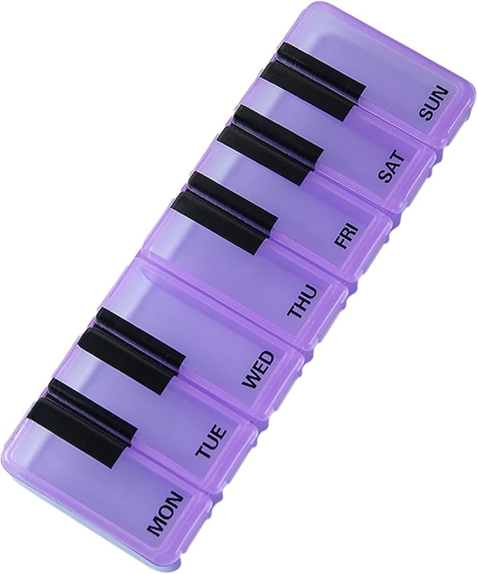 Pill Organizer 7 Day for Travel BPA Free Weekly Pill Organizer Piano-Keyboard Pill Box,Vitamin Organizer (Purple)