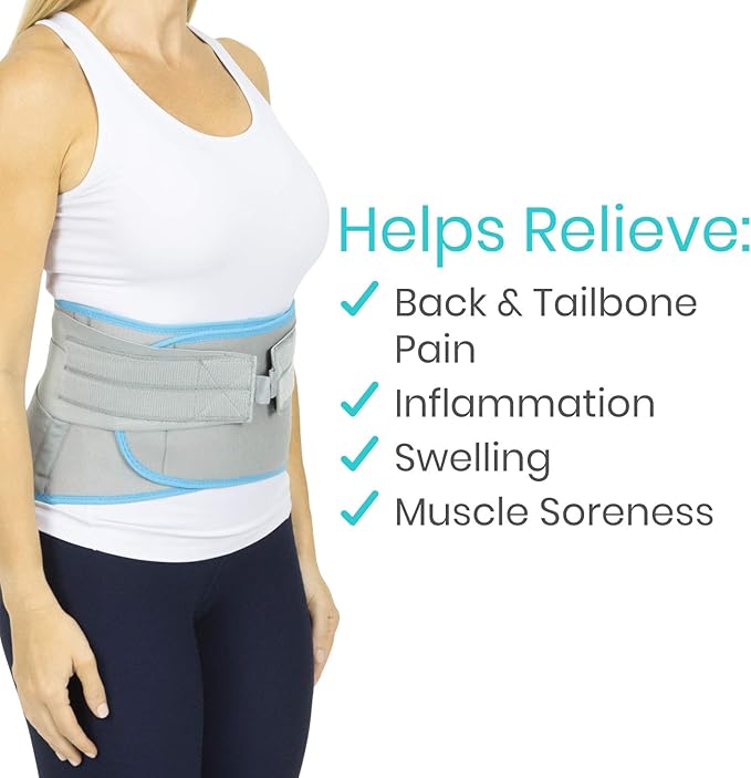 Vive Wearable Ice Packs for Back Pain - Back Brace with Ice Pack - Ice Belt for Lower Body Pain - Gel Ice Pack for Sciatica Relief Men, Women - Compression Hot Cold Therapy for Injuries Reusable