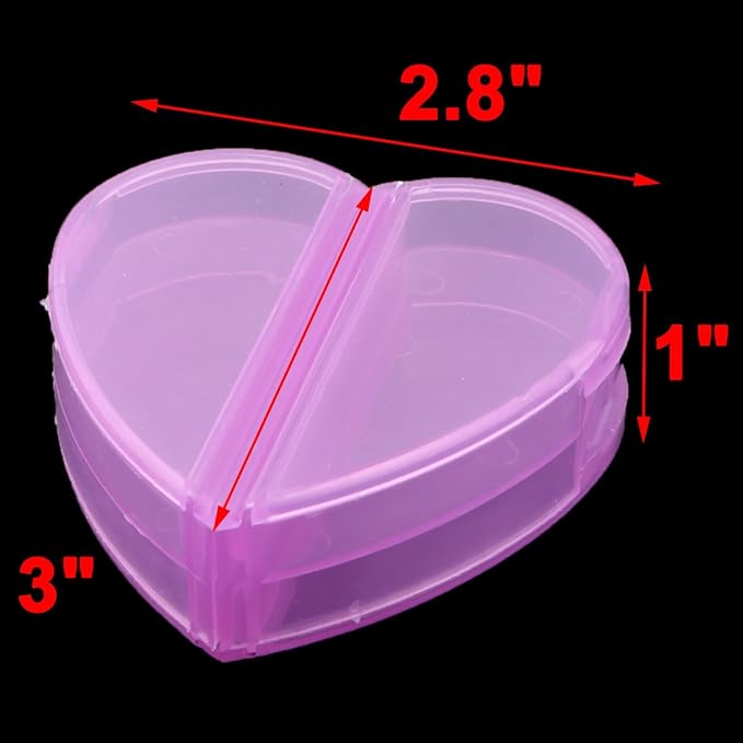 uxcell® Plastic Family Heart Shaped 4 Compartments Capsule Pills Storage Box Case Purple