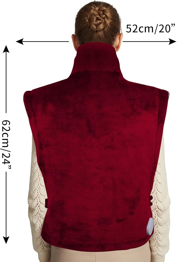 Ambershine 26"x35" XXXL King Size Neck& Shoulder& Back Heating Pad with 12 Temperature Settings& 4 Auto-Off Countdown Timers, Pain Relief for Back/Neck/Shoulder, Christmas Gift for mom dad (Red)