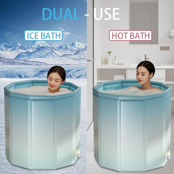 Simcat Portable Foldable Ice Bath Tub, Large Portable Bath Tub for Adults, Suitable for Outdoor Gym, Easy to Assemble Collapsible Bathtub, Ice Bath, Family Bathroom SPA Tub(31.5 in Gradient Blue)
