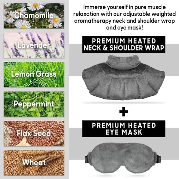 Neck & Shoulder Wrap + Heated Eye Mask – Hot & Cold Therapy Set for Pain Relief, Dry Eyes, Headaches & Stress – Microwavable, Portable, Ergonomic Design for Home & Travel Comfort by Superior Relief