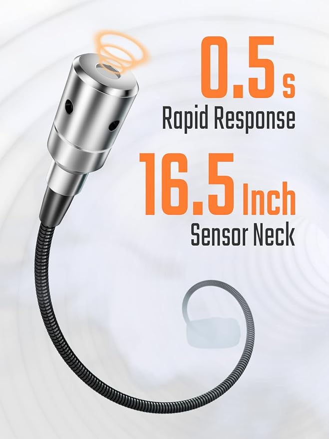 PT520A Natural Gas Detector, Gas Leak Detector with 17-Inch Gooseneck, Locating The Source Like Propane, Methane, and Butane for Home and RV (Includes Battery x3) - Orange