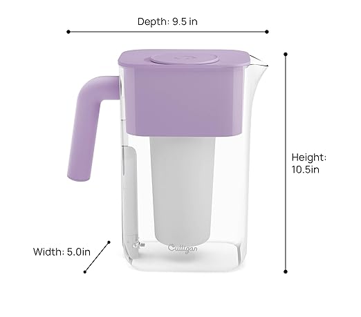 Culligan with ZeroWater Technology 10-Cup Water Filter Pitcher – Includes 5-Stage Advanced Water Filter, IAPMO Certified to Reduce Lead, Total PFAS, Mercury, Fluoride, and Chlorine - Lilac