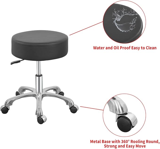 Comfy Memory Foam Heavy Duty Rolling Stool,Adjustable Chair with Wheels for Doctor,Shop,Nail Tech,Potters,Medical,Massage,Artist,Tattoo,Studio,Office,Pedicure(Black)