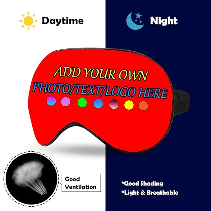 Personalized Eye Mask, Custom Eyeshade Blindfold Add Your Design Image Text Customized Eye Cover with Adjustable Strap for Sleeping Travel Work Naps Blocks Light, Bright Red