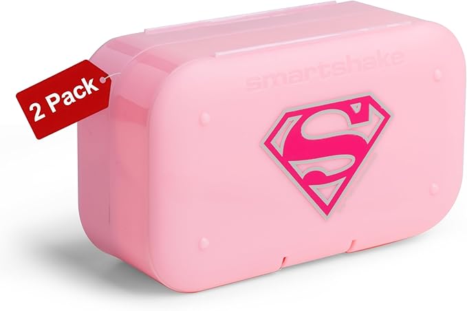 Smartshake DC Comic Pill Box Organizer (Pack of 2) Portable Size, BPA Free - Medicine Storage Box for Daily Use - 7-Day Portable Pill case for Travel, Vitamin, and Supplement (Supergirl)
