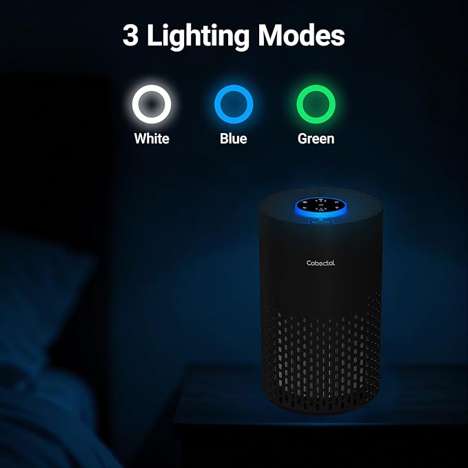 Air Purifiers for Bedroom Home, Cobectal Air Cleaner with H14 True HEPA 3-in-1 Filter for Room up to 1050 ft², Sleep Mode & Aroma Function, Portable Air Purifiers for Office, Dorm, RVs, Black