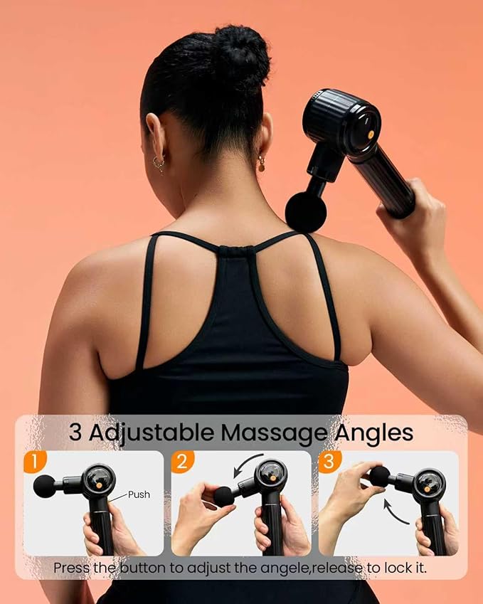 NAPRE Massage Gun with Heat,Massage Gun Deep Tissue with Extension Handle & 3 Adjustable Angles,Handheld Percussion Back Massager for Muscle/Neck/Body Pain Relief with Portable Case,Black