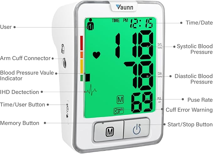 Vaunn Medical Automatic Upper Arm Blood Pressure Monitor, Extra Large Arm Cuff 12.6" - 20.5"