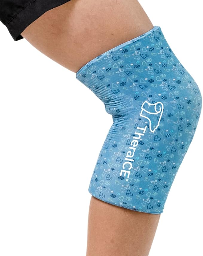 TheraICE Junior Knee Ice Pack Wrap Compression Sleeve for Injuries, Reusable Gel Cold Packs Brace Also for Ankle & Calf - Flexible Cold Wrap Recovery for Meniscus, ACL, MCL Pain Relief