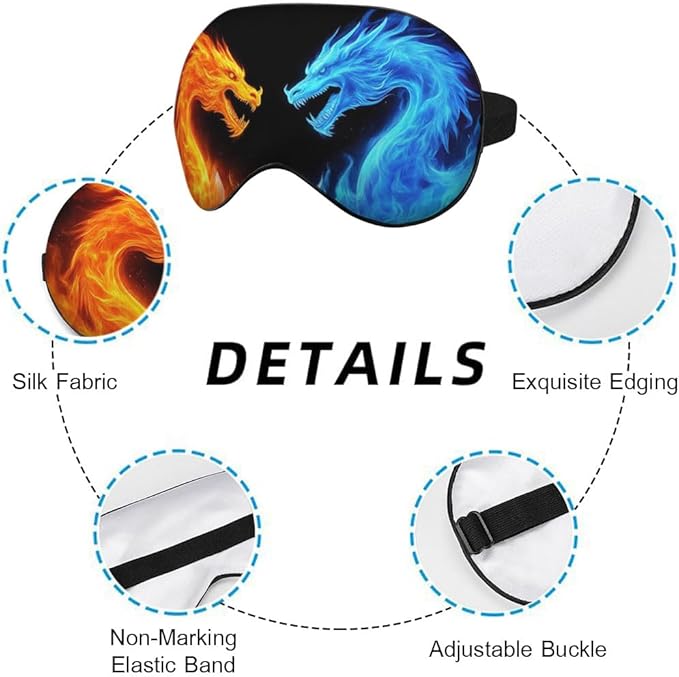 Fiery Dragons Sleep Eye Mask Eye Cover Blue Red Dragon Abstract Art Dragons Silk Eye Mask for Sleeping with Adjustable Strap for Travel Nap Shift Work Office