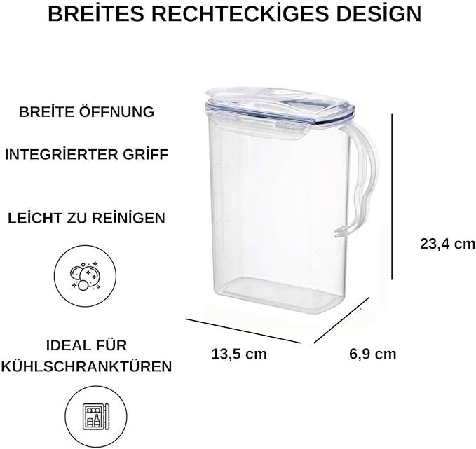 LocknLock Aqua Fridge Door Water Jug with Handle BPA Free Plastic Pitcher with Flip Top Lid Perfect for Making Teas and Juices, 2 Quarts, Clear