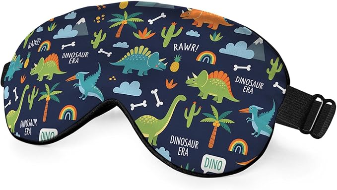 Cartoon Dinosaur Eye Mask Sleeping Mask Cute Animal Rainbow Tree Bones Blue Green Sleep Masks Silky Soft Eye Cover for Women Men Shading Blindfold for Air Travel Sleeping