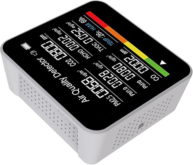 9-in-1 Indoor Air Quality Monitor for PM2.5, PM10, CO2, VOC, Formaldehyde, Humidity, Temp