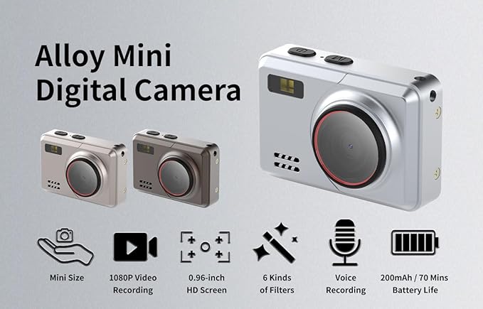 Retro Mini Digital Camera 1080P HD Video Recorder，Portable Keychain Video Camera with 32GB Card,and 0.96”IPS Screen,Ultra-Portable Tiny Camera for Travel Photography/Vlog/Night Shots (Silver)