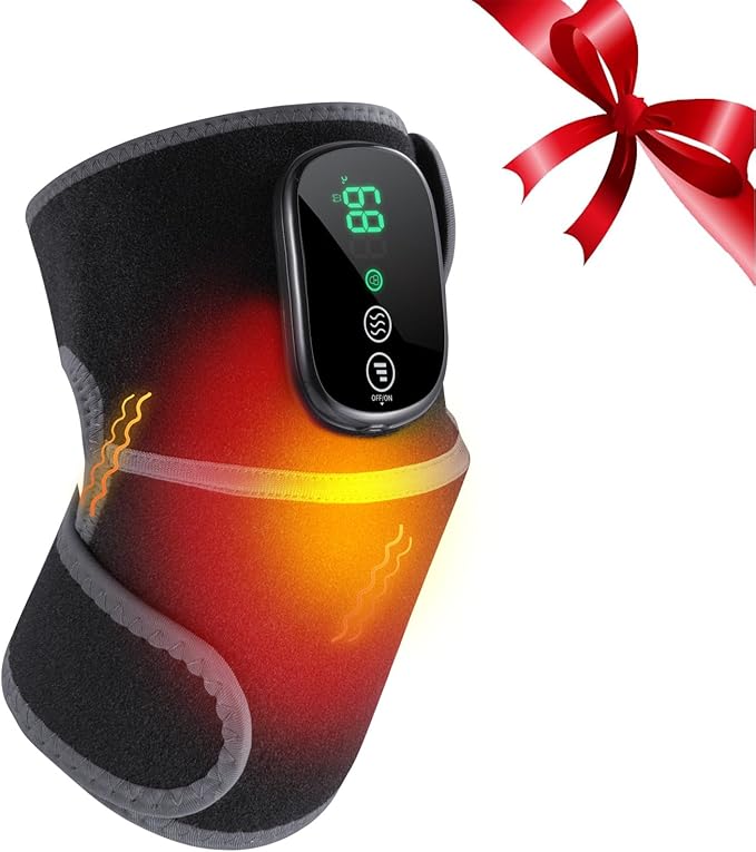 Cordless Heated Knee Massager with Elegant Gift Box, 3-in-1 Knee Heating Pad with Heat Vibration, Electric Heated Knee Brace with 3 Heat Levels & 3 Massage Modes, Ideal Gift for Men and Women