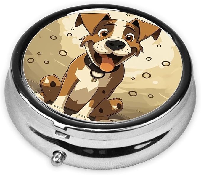Cartoon Dog Bone Pill Box 3 Compartment Small Pill Case for Purse & Pocket Decorative Metal Medicine Case Travel Pillbox Round Pill Organizer Vitamin Container Unique Gift