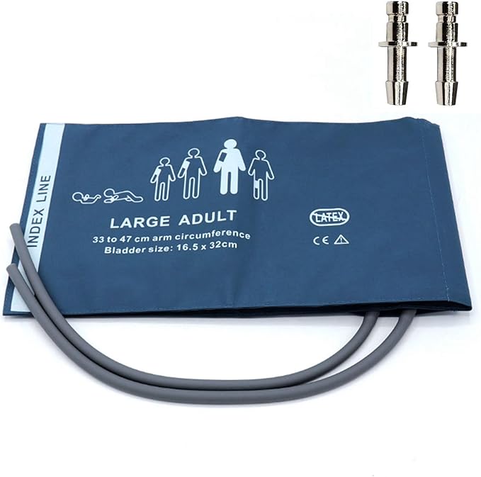 Universal NIBP Cuff with BP12 Connector for Thigh, 46-66 cm Reusable Dual Tube PU Replacement BP Cuff with Inner Airbag for Blood Pressure Monitor Machine