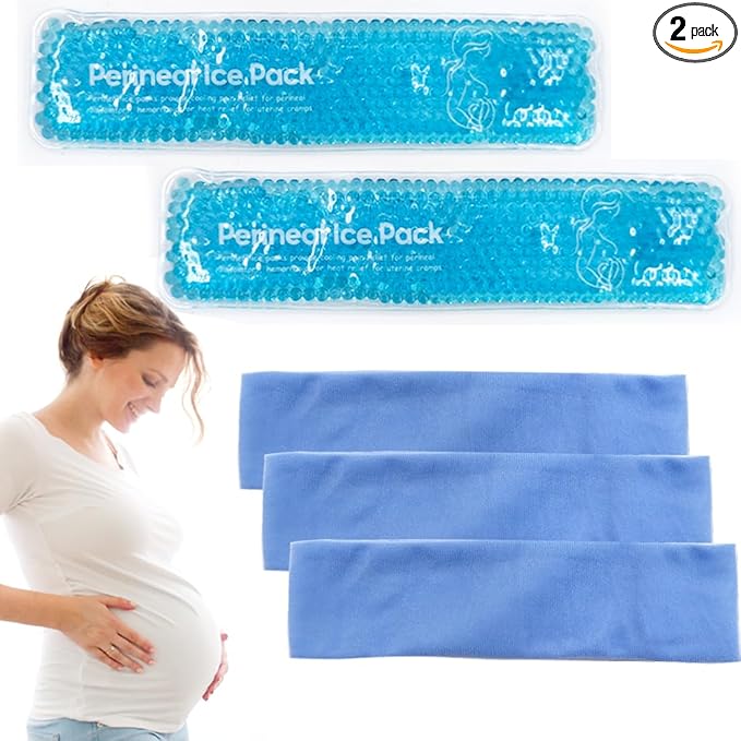 Reusable Perineal Ice Packs for Postpartum & Hemorrhoid Pain Relief, Hot & Cold Pack for Women After Pregnancy, 2 Ice Pack and 3 Cover. (Blue)