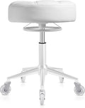 Gold Rolling Stool Heavy Duty - 360°Height Adjustable, Super Soft Thick Seat Cushion, Smooth Silent Rolling, Durable Rolling Stool Chair with Wheels for Salon Vanity Massage Medical, 450LBS (White 2)