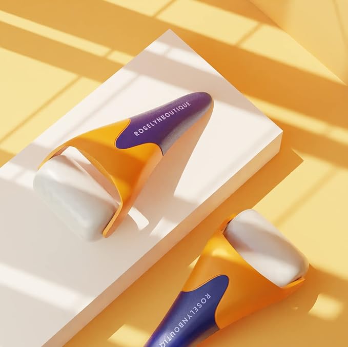 ROSELYNBOUTIQUE Ice Roller for Face &Gua Sha Facial Tools - Fine Lines Puffiness Facial Massager Skin Care Tools Self Care Gifts for Men Women (Orange Blue)
