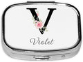 Custom Pill Box Personalized Square Small Pill Case with Mirror Add Your Photo Text Logo Name Decorative 2 Compartment Portable Metal Medicine Container Vitamin Organizer for Pocket Purse Travel (V)