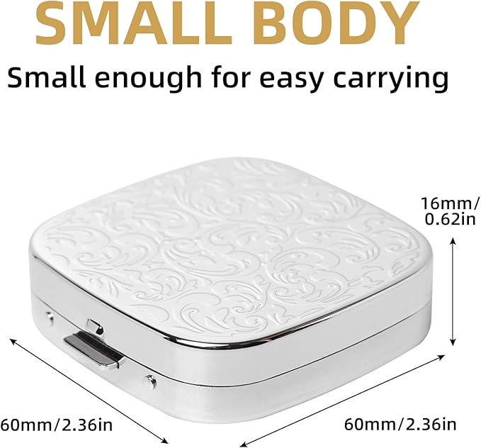 Portable Mini Metal Travel Medicine Box/3 Compartments (Square Silver)
