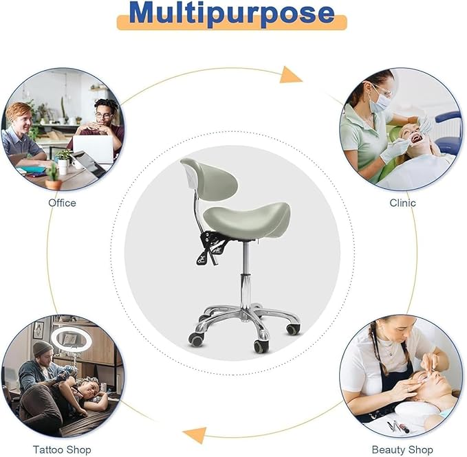 Saddle Stool with Wheels,3-Way Function Rolling Stool with Back Support,Ergonomic Stool Saddle Stool for Hair Stylist for Dentist Salon Tattoo(Grey)
