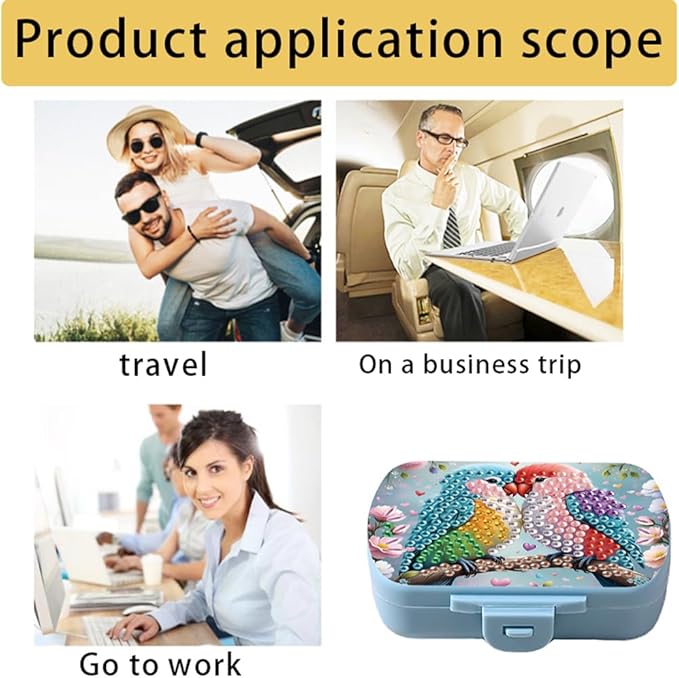 C'eitura DIY 2 Parrots Diamond Art Painting Blue Pill Organizer with 6 Lid Detachable Compartments, Fun DIY Craft Project for Adults, Elegant Pill Case for Purse & Travel