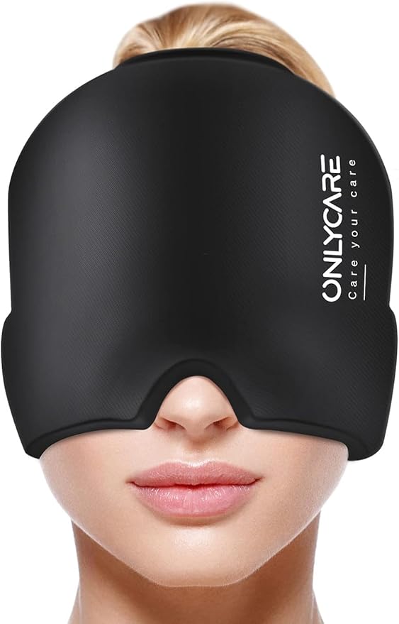 ONLYCARE Migraine Relief Cap, Soothing Migraine Mask, Upgraded Odorless Gel Ice Head Wrap, Hot and Cold Therapy, Headache Ice Pack for Tension, Stress, Hangover (Black)