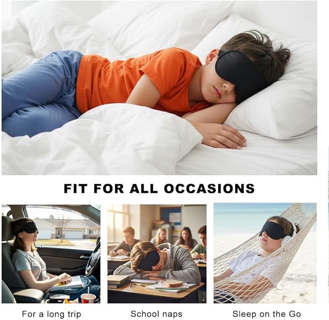 3D Sleep Mask for Kids & Teens (8-18 Years), Zero Pressure & Blackout Eye Cover - Soft Breathable, Adjustable for Travel, Night Use & Deep Sleep