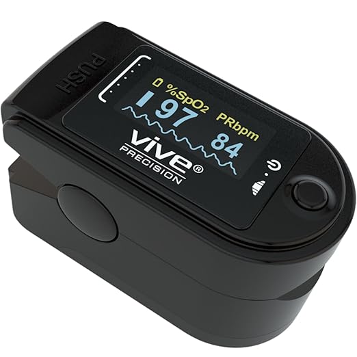 Vive Precision Pulse Oximeter - Oxygen Monitor Fingertip, Heart Rate Medical Grade Sensor LED Display - Accurate Finger Meter for Saturation SpO2, Lanyard & Batteries Included