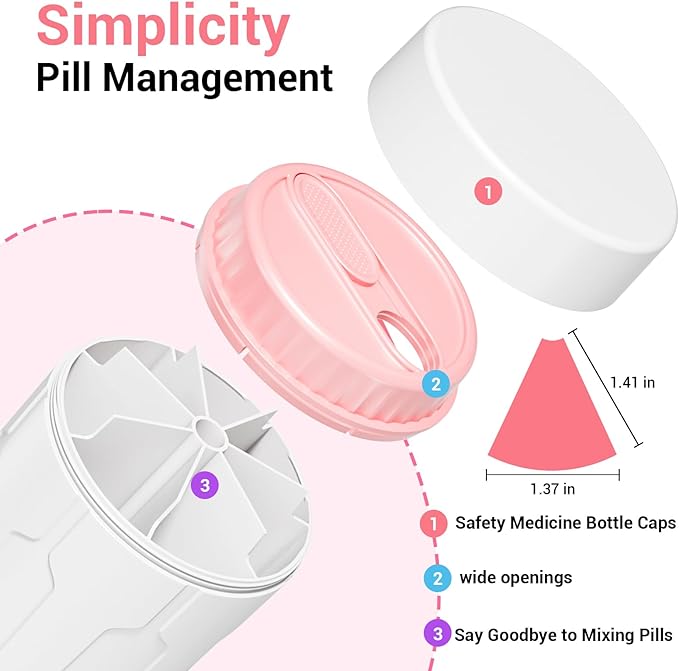 Betife Extra Large Supplement Organizer,Weekly Pill Organizer Bottle, Daily Pill Dispenser with 7 Large Compartments, Organizer to Hold 7 Day Vitamin Medication,21 Labels and a Cleaning Brush（White）