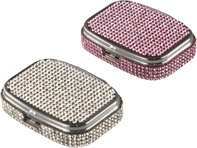2PCS Pill Case Organizer,Rhinestone Pill Holder Portable Travel Pill Box,Pocket Pill Case Medicine Organizer,Small Pill Holder Case