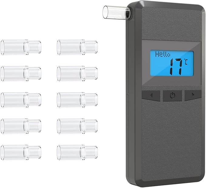 Portable Breathealyzer for Alcohol, BAC Tracker Breathalyzer with 3-Color Warning Police-Grade Alcohol Breathalyzer Tester for Home Health Use with 10 Mouthpieces
