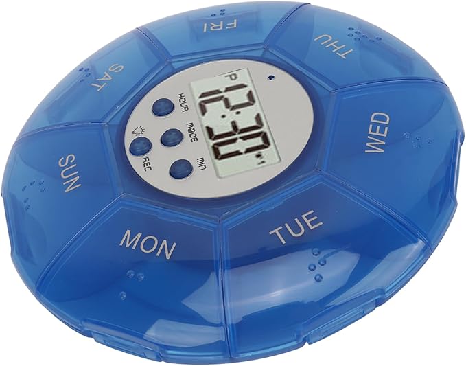 Smart Box, Reminder Medication Organizer with Recording Playback Function, Easily Organizes, for The Elderly, Blind Person (Blue)