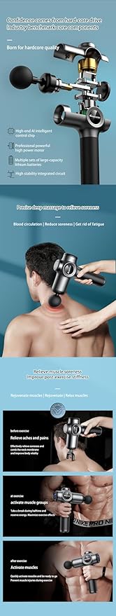 THERAPRO Professional Massage Gun, Deep Tissue Back Massager for Athletes, Neck Massager for Pain Relief Deep Tissue, Back Massage, Massage Tools, Massager with 10 Heads, Black